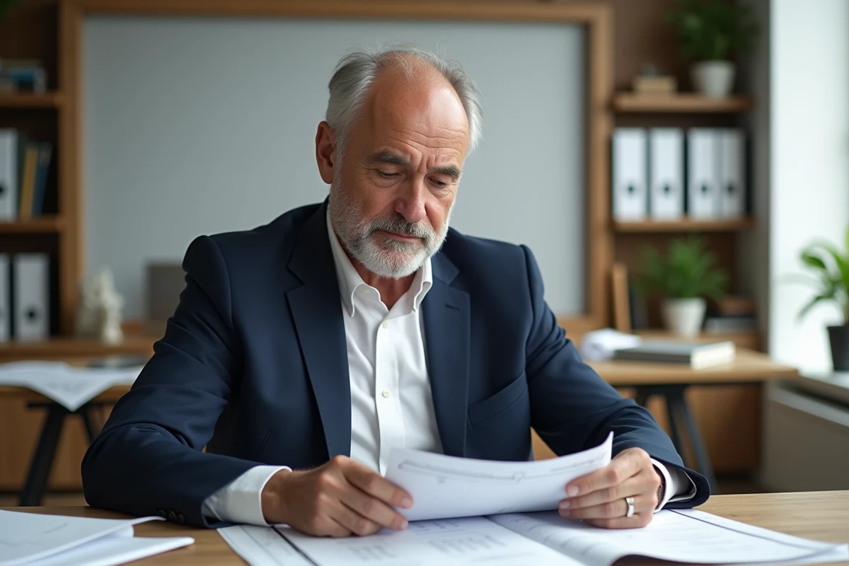 Architecte homme en bureau moderne examinant des plans