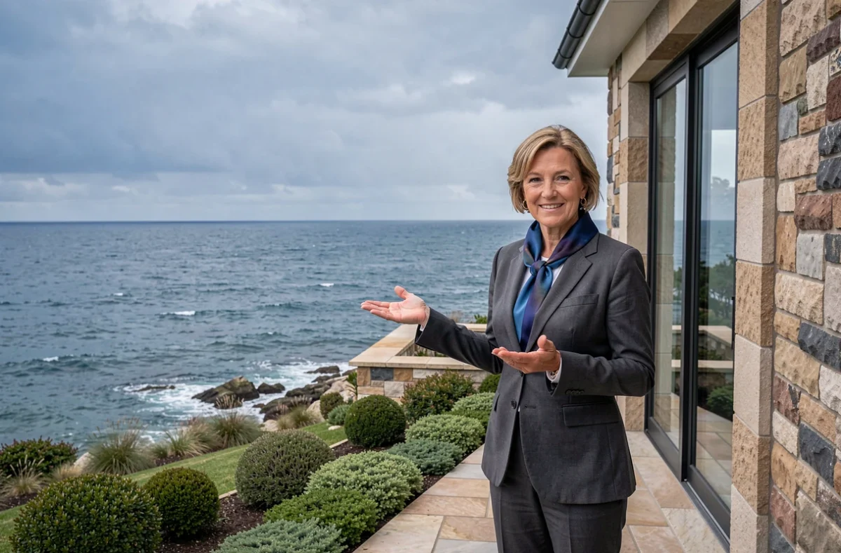 Agente de Bretagne Sud Sotheby's International Realty présentant une propriété de luxe avec vue mer en Morbihan