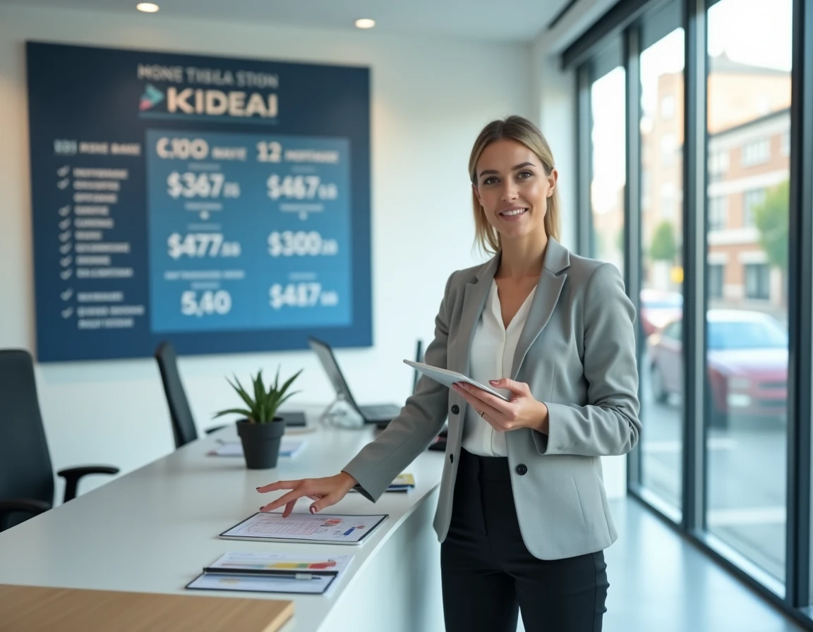 Une conseillère CAFPI Grand Est présente des solutions de prêt immobilier à un client dans une agence professionnelle moderne