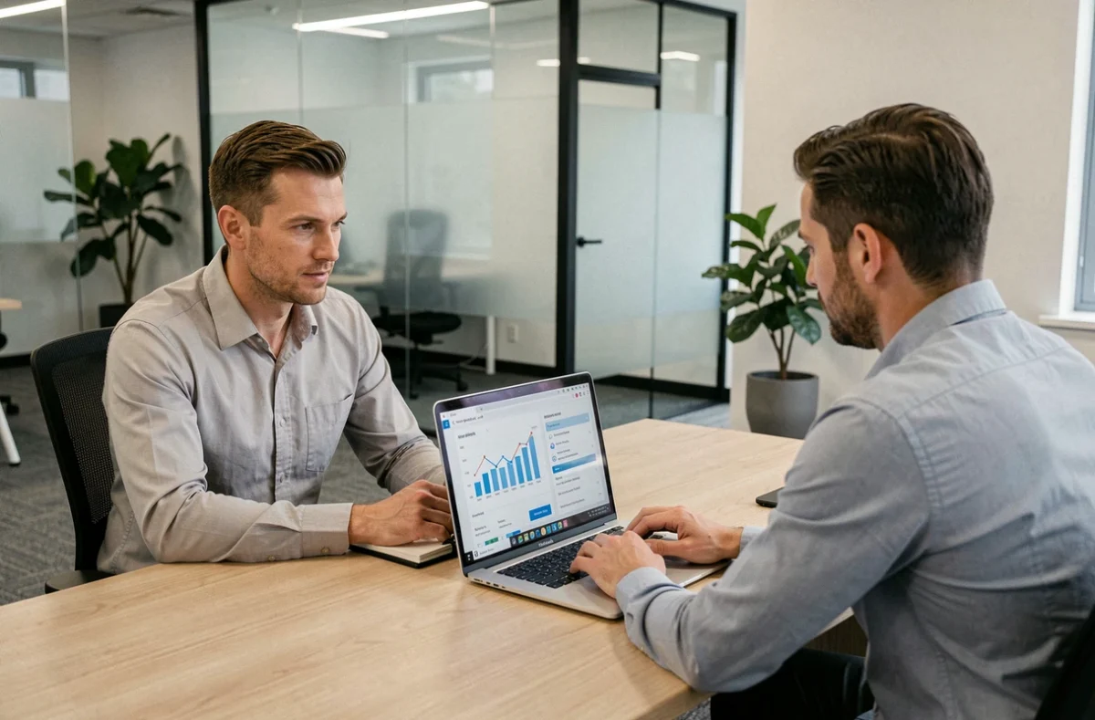 Homme consultant un agent d'assurance habitation en agence pour comparer les tarifs et les garanties