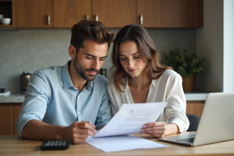 Jeune couple examinant des documents de prêt immobilier