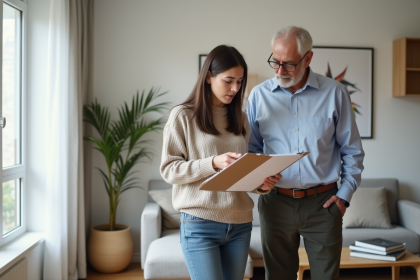 Jeune femme discutant avec un homme dans un salon moderne
