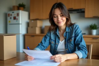 Femme remplissant un formulaire de changement d'adresse à la maison