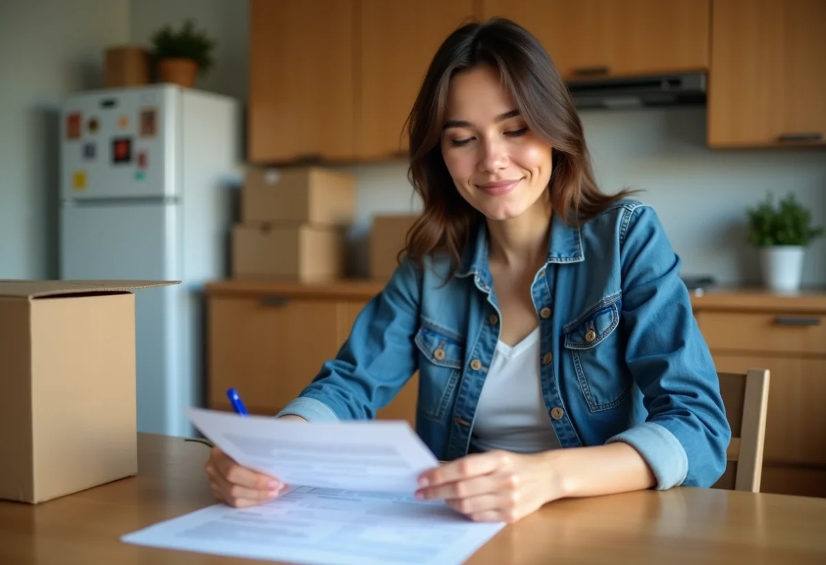 Femme remplissant un formulaire de changement d'adresse à la maison