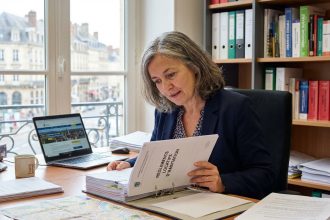 Femme d'affaires étudie règlements d'habitat locaux