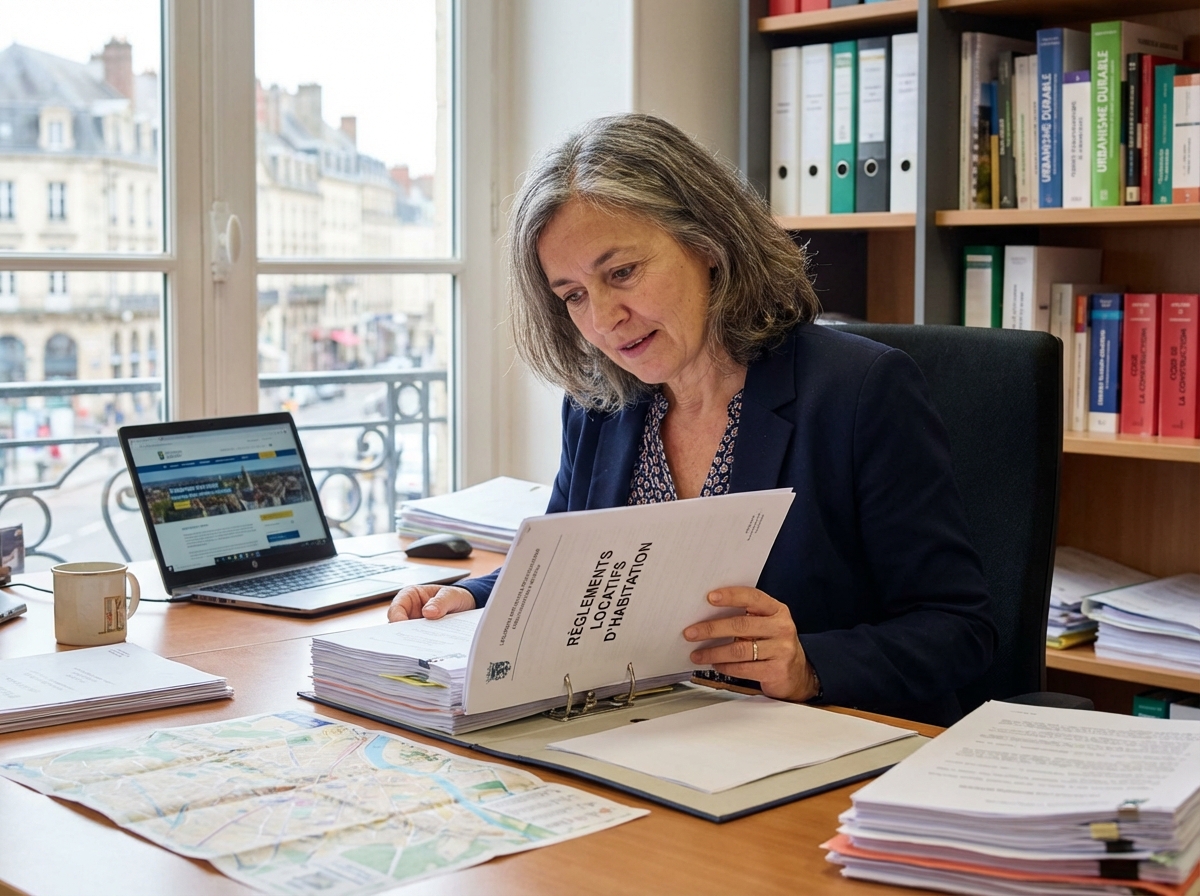Femme d'affaires étudie règlements d'habitat locaux