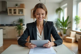 Femme en blazer remplissant un contrat de location