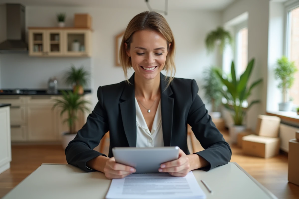 Femme en blazer remplissant un contrat de location
