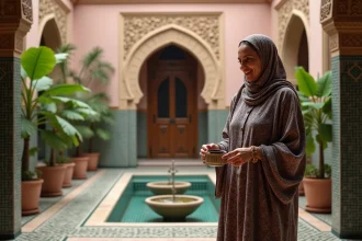 Femme marocaine en kaftan dans un riad de Marrakech