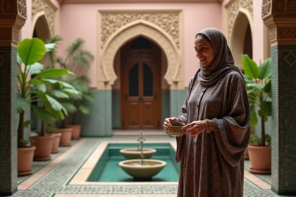 Femme marocaine en kaftan dans un riad de Marrakech
