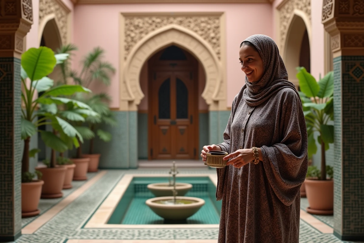 Femme marocaine en kaftan dans un riad de Marrakech