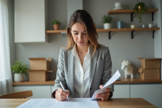 Jeune femme remplissant un formulaire de congé à la maison