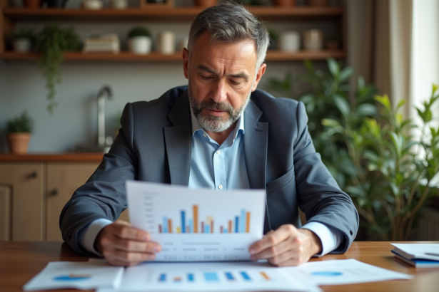 Homme d'âge moyen analysant des graphiques de location