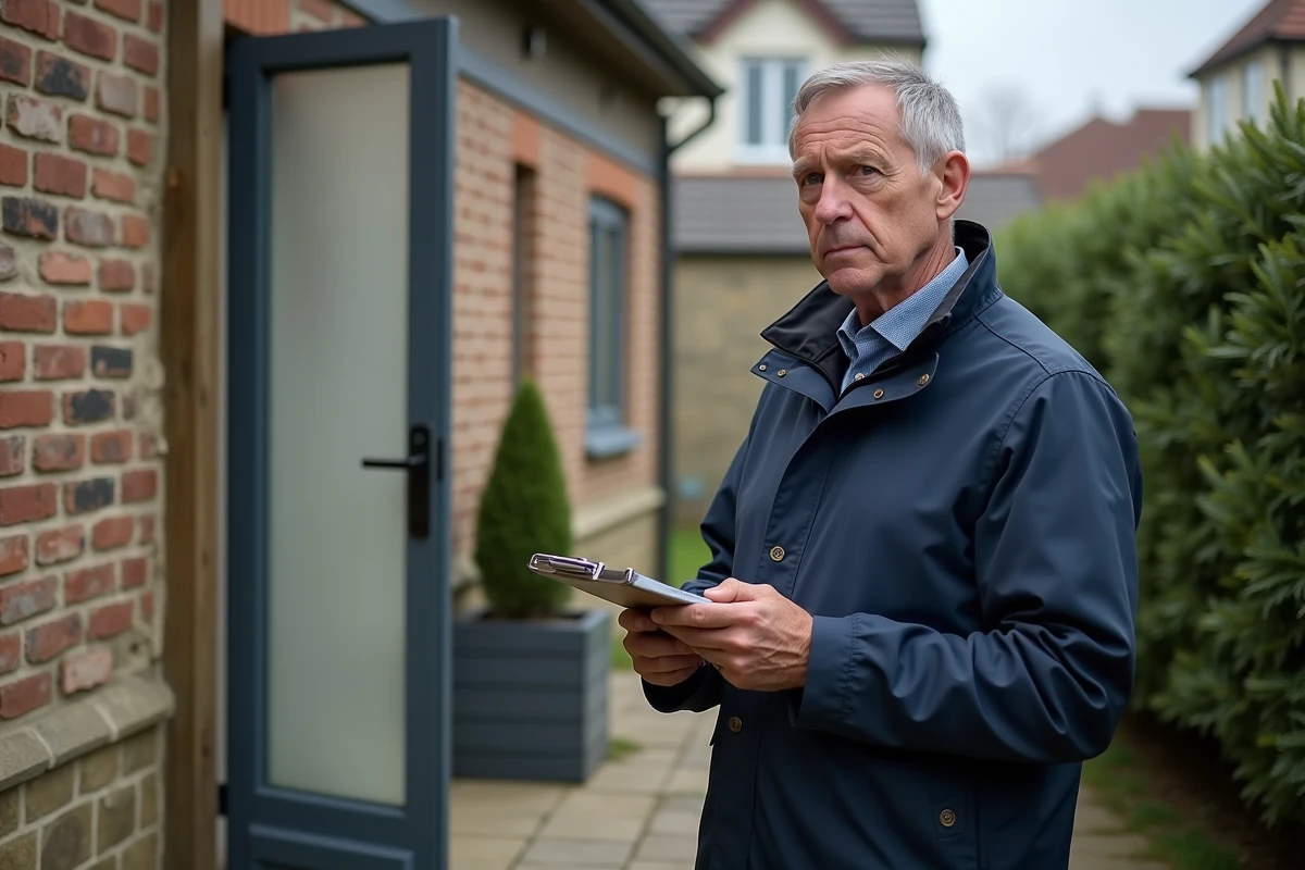 Homme regardant la façade d