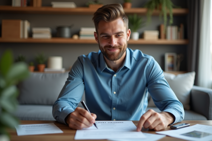 Homme en tenue décontractée examine des documents financiers