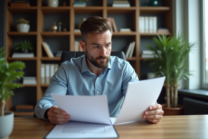 Homme d'affaires compare des documents de refinance