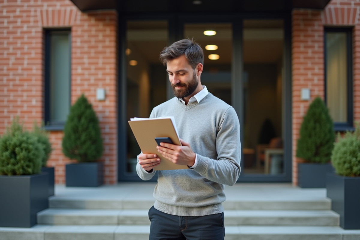 Homme vérifiant son adresse en dehors d