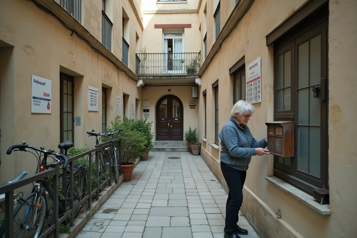 Cour intérieure dégradée d'un immeuble résidentiel dans le 9ème arrondissement de Marseille