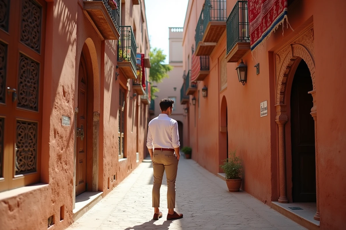Jeune homme marocain devant une porte de riad