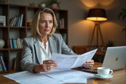 Locataire examinant des documents de charges locatives non justifiées à son bureau