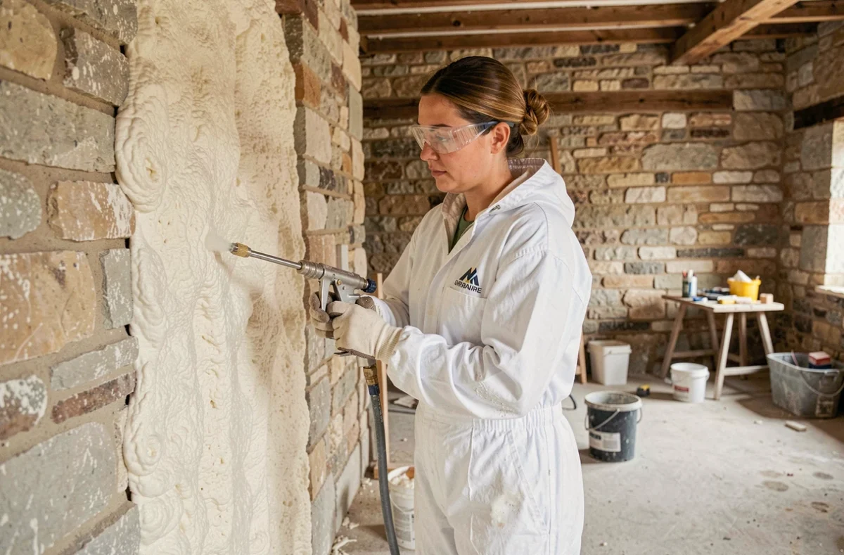 Artisane RGE d'Oriven en Lorraine appliquant de l'isolation thermique dans une maison ancienne en rénovation globale