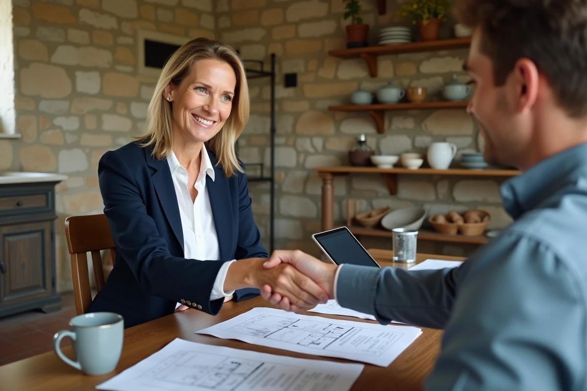 Propriétaire signant un contrat de location de maison pour un tournage avec un producteur