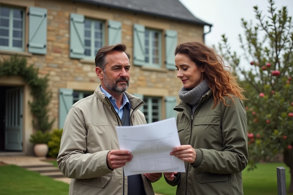 Couple en train de visiter une maison normande à vendre près de la côte normande